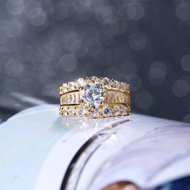 Gold Tone Round Cut Sterling Silver Ring-JE-Juri Elle
