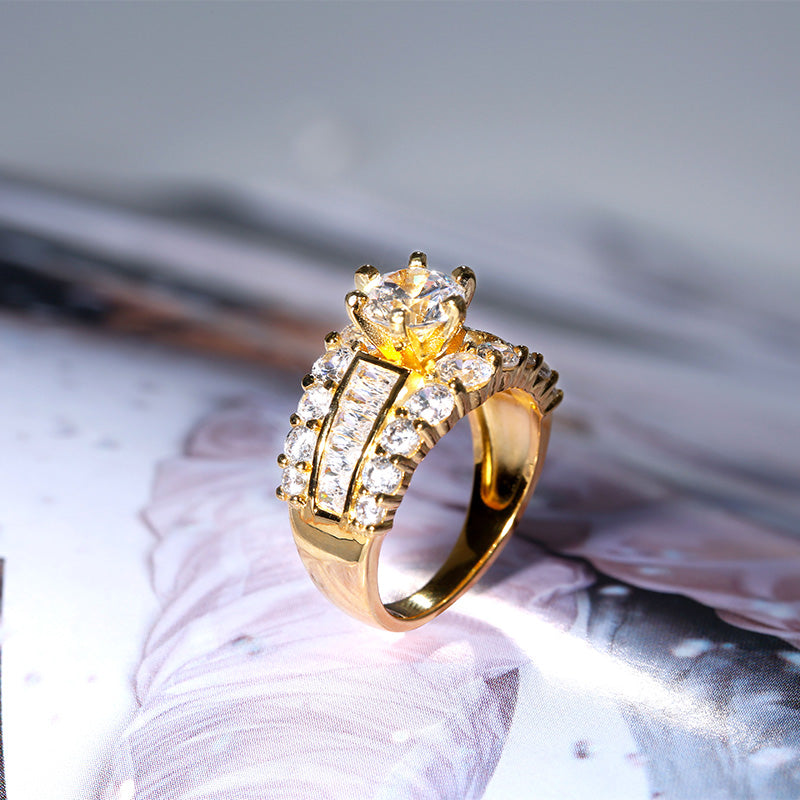 Gold Tone Round Cut Sterling Silver Ring-JE-Juri Elle