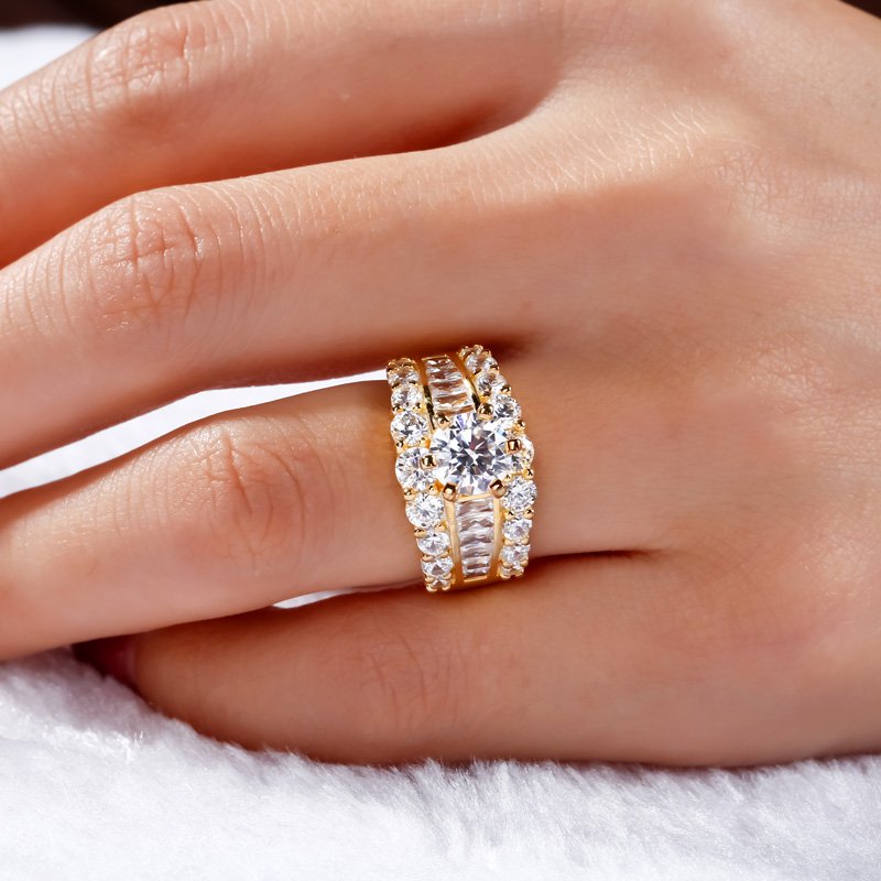 Gold Tone Round Cut Sterling Silver Ring-JE-Juri Elle