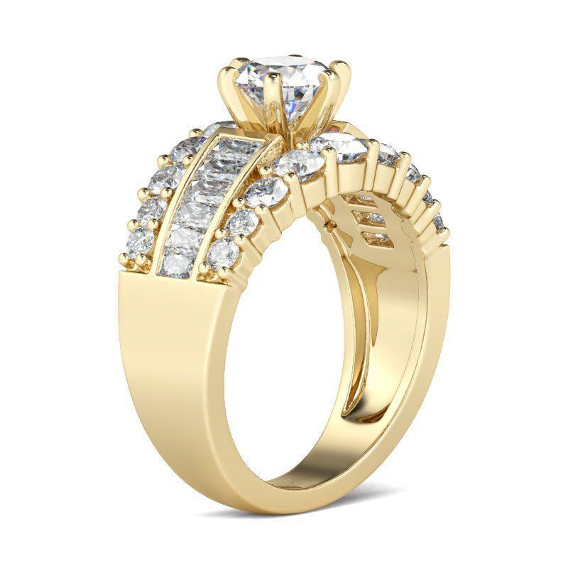 Gold Tone Round Cut Sterling Silver Ring-JE-Juri Elle