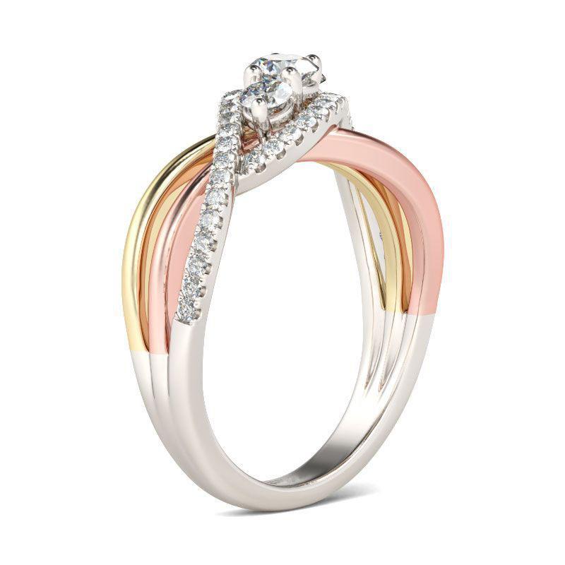 Interwoven Three Stone Round Cut Sterling Silver Ring-JE-Juri Elle