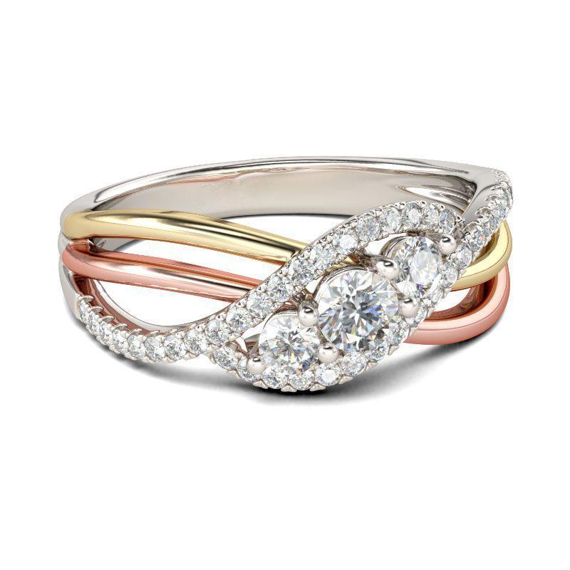 Interwoven Three Stone Round Cut Sterling Silver Ring-JE-Juri Elle