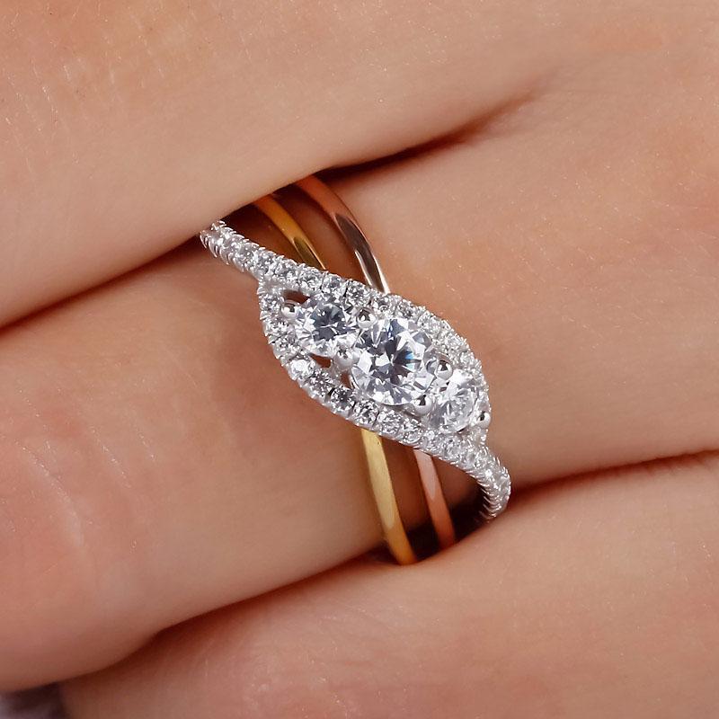 Interwoven Three Stone Round Cut Sterling Silver Ring-JE-Juri Elle