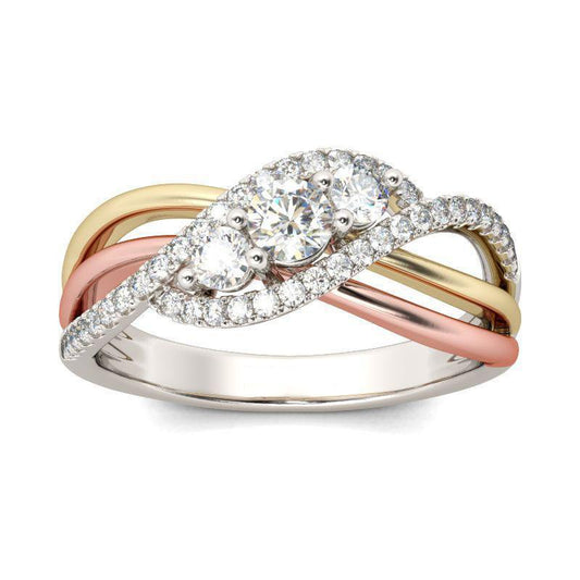 Interwoven Three Stone Round Cut Sterling Silver Ring-JE-Juri Elle