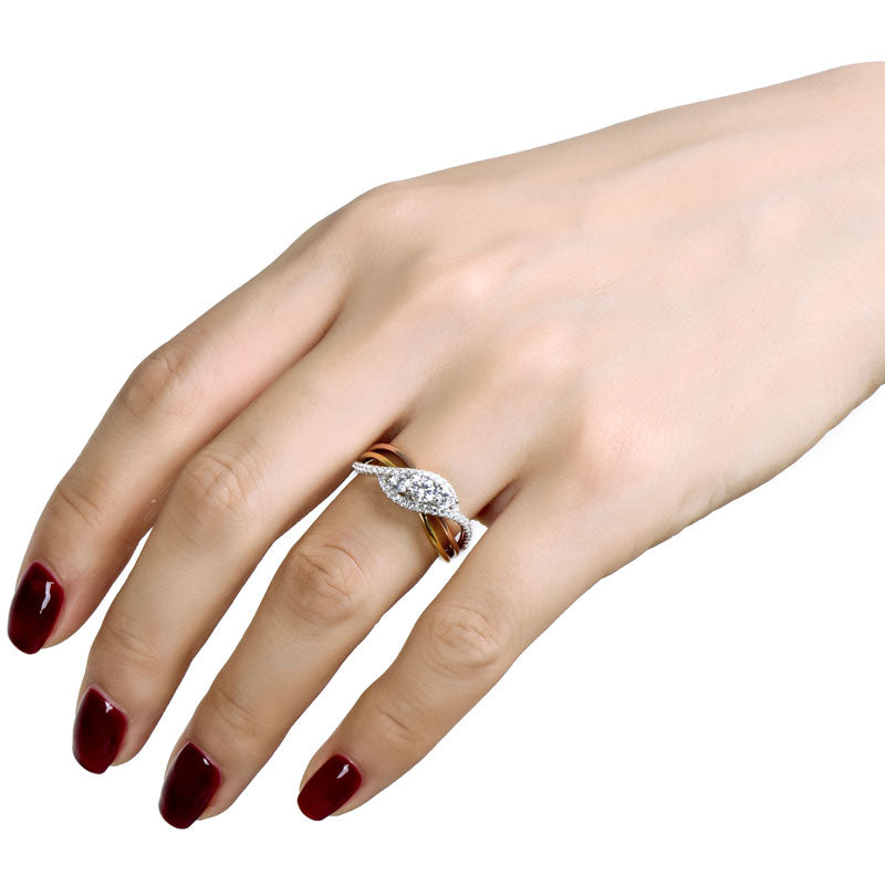 Interwoven Three Stone Round Cut Sterling Silver Ring-JE-Juri Elle