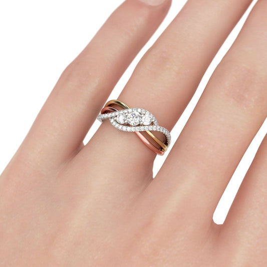 Interwoven Three Stone Round Cut Sterling Silver Ring-JE-Juri Elle