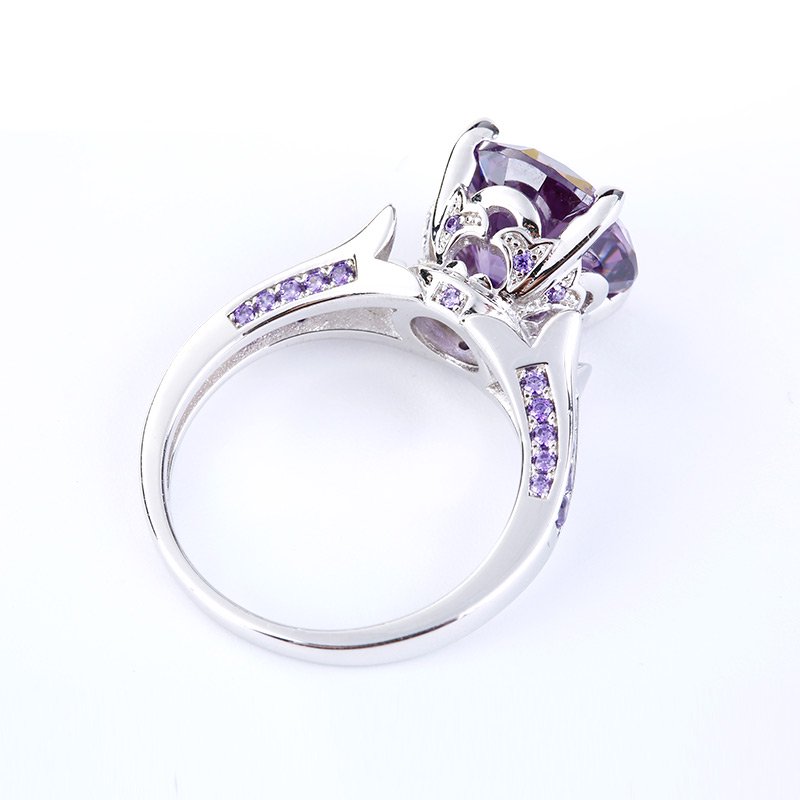 Lilac Flower Round Cut Sterling Silver Ring-JE-Juri Elle