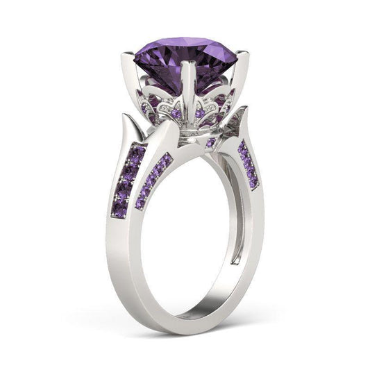 Lilac Flower Round Cut Sterling Silver Ring-JE-Juri Elle