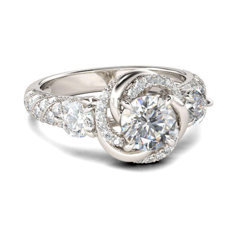 Floral Halo Round Cut Sterling Silver Ring-JE-Juri Elle