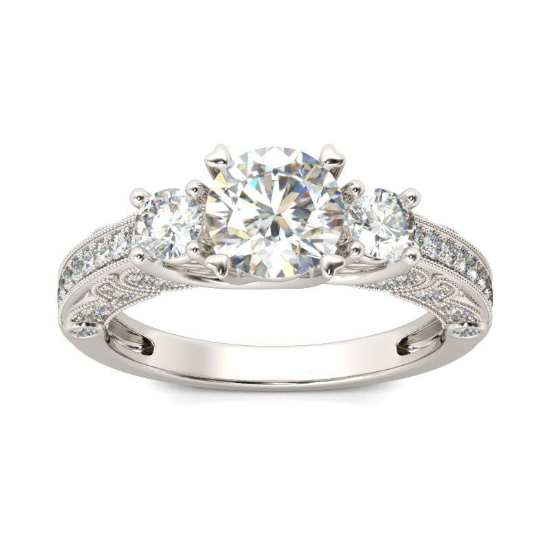 Milgrain Three Stone Round Cut Sterling Silver Ring-JE-Juri Elle