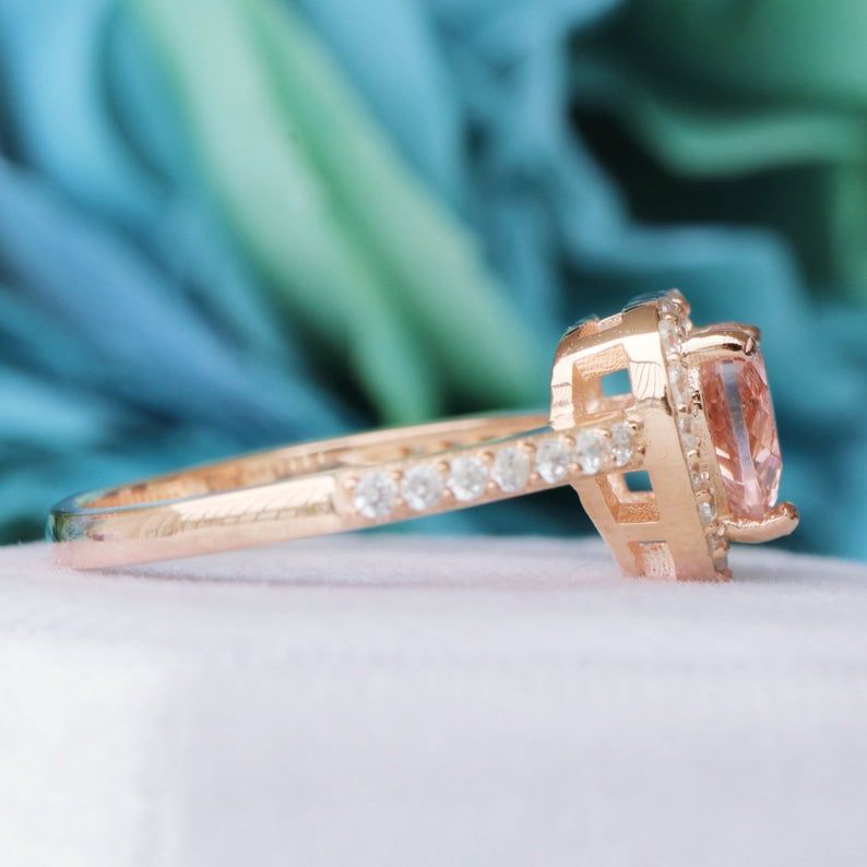Halo Heart Cut Synthetic Morganite Sterling Silver Ring-JE-Juri Elle