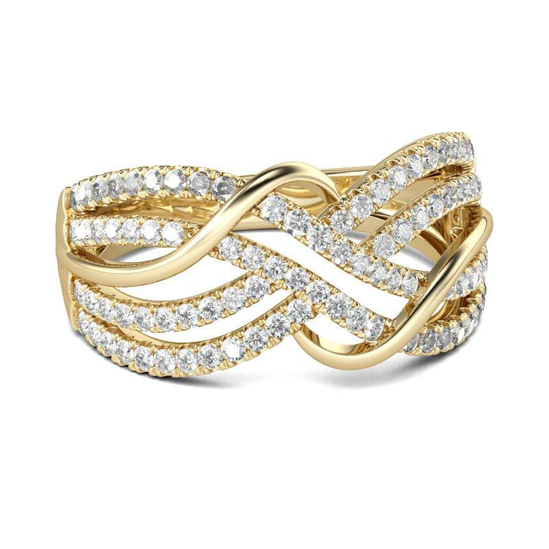 Gold Tone Intertwined Round Cut Sterling Silver Women's Band-JE-Juri Elle