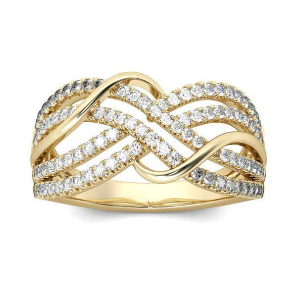 Gold Tone Intertwined Round Cut Sterling Silver Women's Band-JE-Juri Elle