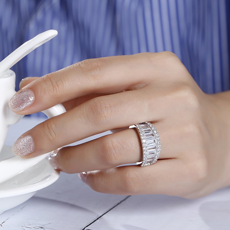 Emerald Cut Sterling Silver Women's Wedding Band-JE-Juri Elle