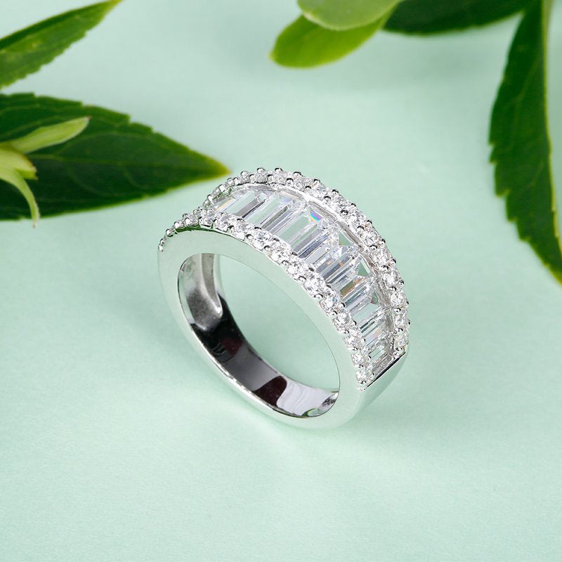 Emerald Cut Sterling Silver Women's Wedding Band-JE-Juri Elle