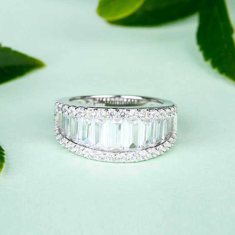 Emerald Cut Sterling Silver Women's Wedding Band-JE-Juri Elle