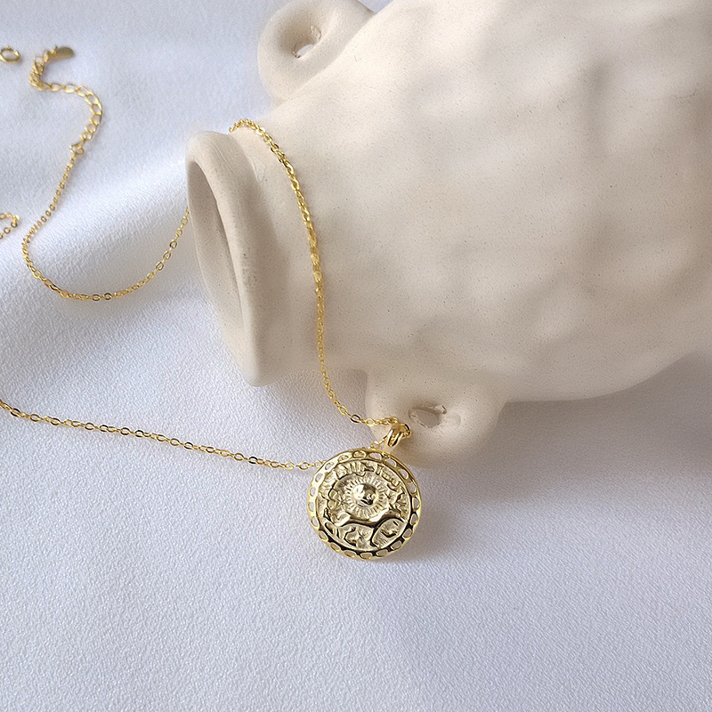 Embossed Dog Sterling Silver Plated Gold Necklace