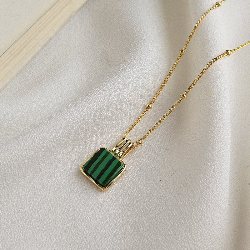 Classic Malachite Sterling Silver Plated Gold Necklace