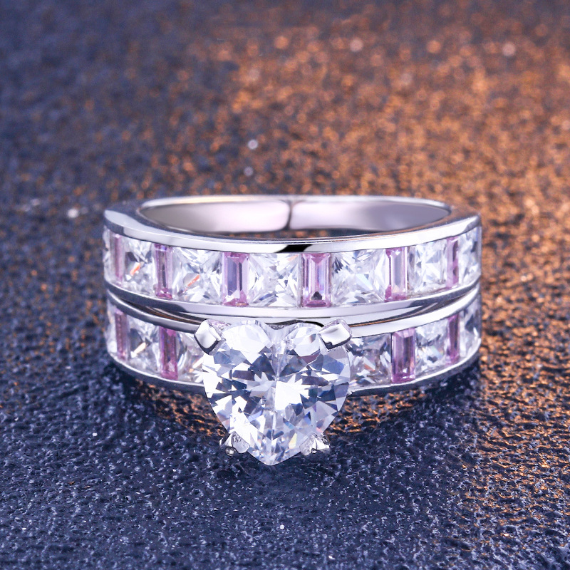 Heart Cut Sterling Silver Ring Set For Women-TL-Juri Elle