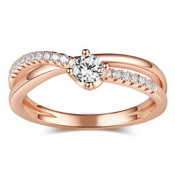 Rose Gold Tone Round Cut Sterling Silver Promise Ring-JE-Juri Elle