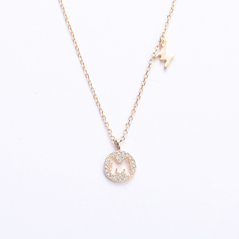 Hollow Letter Round Cut Sterling Silver Plated Champagne Gold Necklace