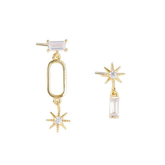 Eight-pointed Star Geometric Round Cut Sterling Silver Stud Earrings