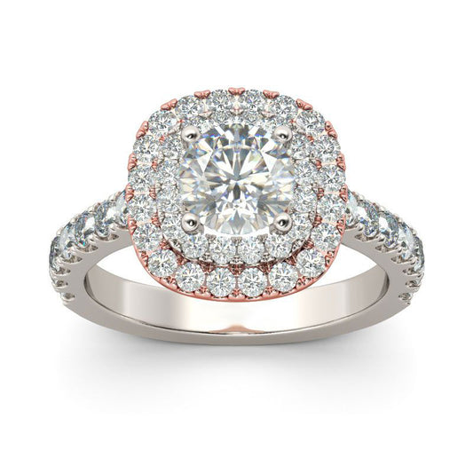 Classic Halo Two Tone Round Cut Sterling Silver Ring-JE-Juri Elle