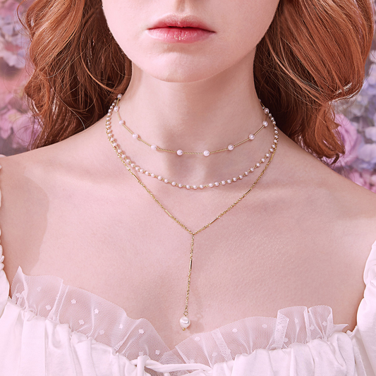Dance Adventure Pearls Combination Plated 14K Gold Necklace