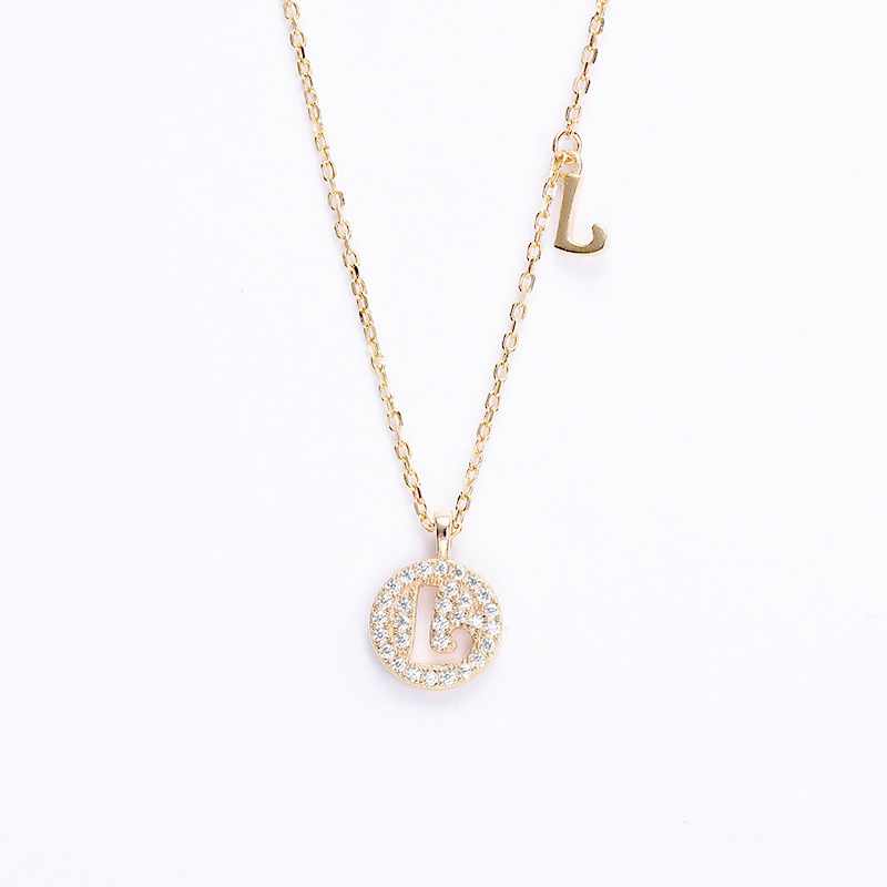 Hollow Letter Round Cut Sterling Silver Plated Champagne Gold Necklace