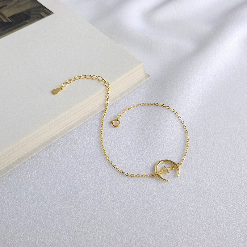Elegant Crescent Round Cut Sterling Silver Plated Gold Bracelet