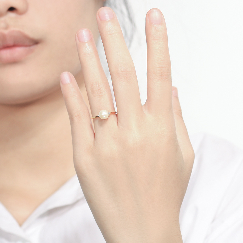 Simple Gold Pearl Round Sterling Silver Ring-TL-Juri Elle