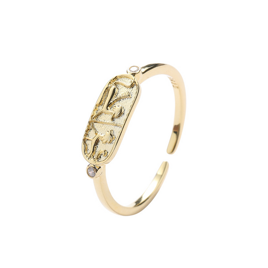 Adjustable Golden Round Cut Sterling Silver Plated Gold Ring