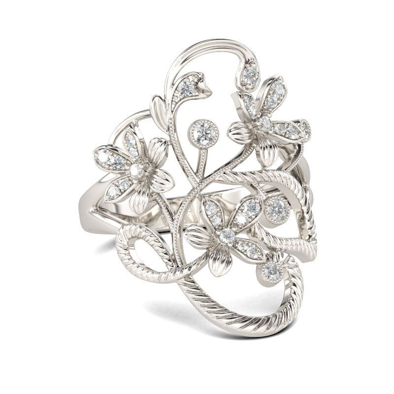 Floral Rope Round Cut Sterling Silver Ring-JE-Juri Elle