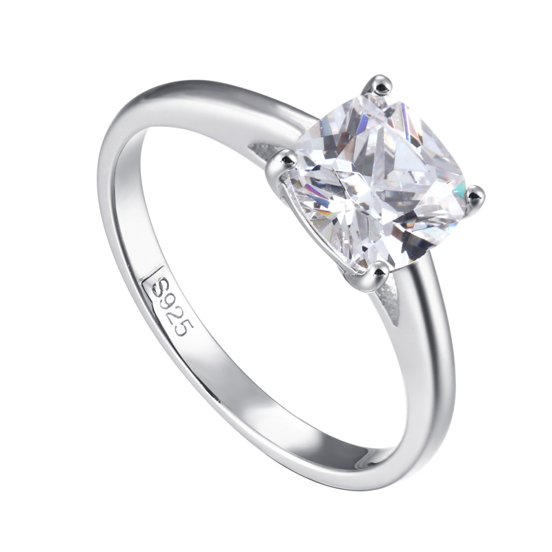 Solitaire Cushion Cut Sterling Silver Ring-TL-Juri Elle