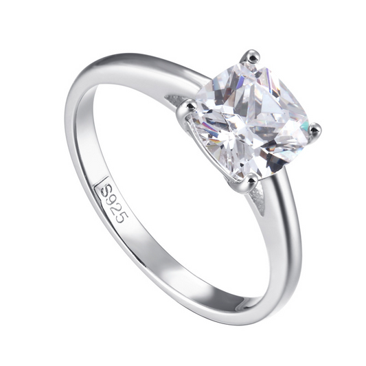 Solitaire Cushion Cut Sterling Silver Ring-TL-Juri Elle