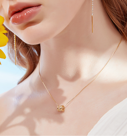 Endless Love Round Cut Silver Plated 14K Rose Gold Necklace