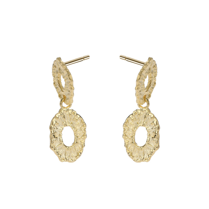 Double Circle Sterling Silver Plated Gold Earring