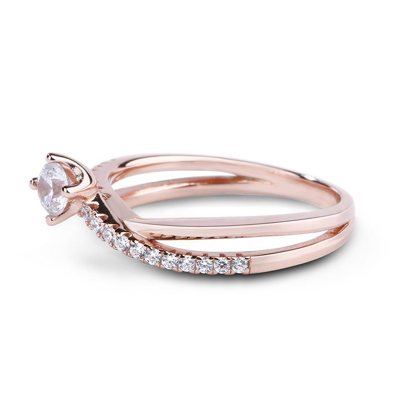 Rose Gold Tone Round Cut Sterling Silver Promise Ring-JE-Juri Elle