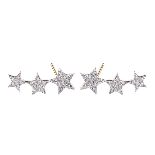 Multiple Stars Round Cut Sterling Silver Plated Gold Stud Earring