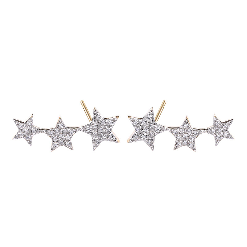 Multiple Stars Round Cut Sterling Silver Plated Gold Stud Earring
