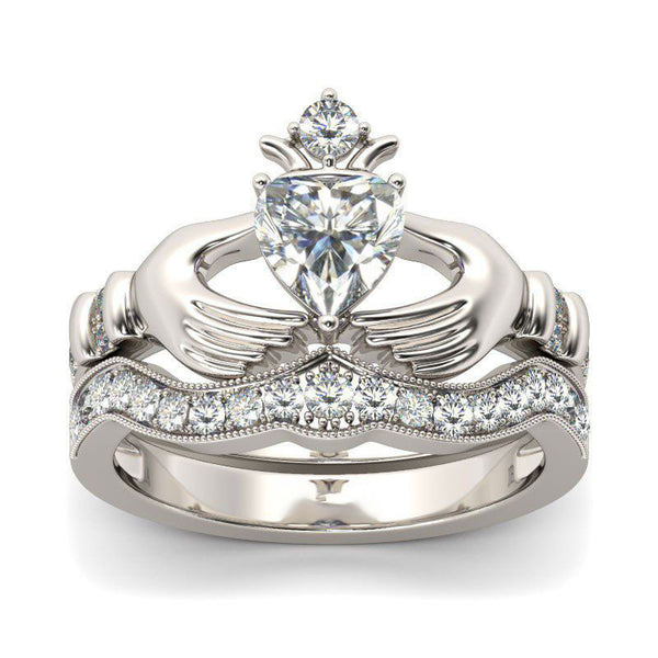 Simple Crown Claddagh Sterling Silver Ring Set-JE-Juri Elle