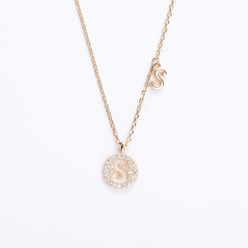 Hollow Letter Round Cut Sterling Silver Plated Champagne Gold Necklace