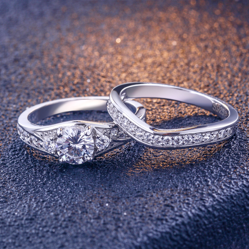 Promise Round Cut Sterling Silver Ring Set-TL-Juri Elle