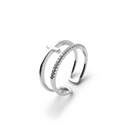 Adjustable Double-layer Cross Sterling Silver Ring