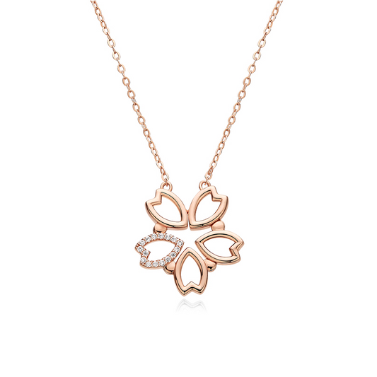 Cherry Blossom Petals Round Cut Sterling Silver Necklace