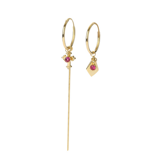 Asymmetric Tassel Round Cut Sterling Silver Plated Gold Earring