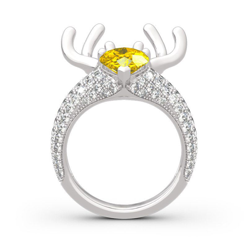 “Christmas Reindeer”Antler Pear Cut Sterling Silver Animal Ring-JE-Juri Elle