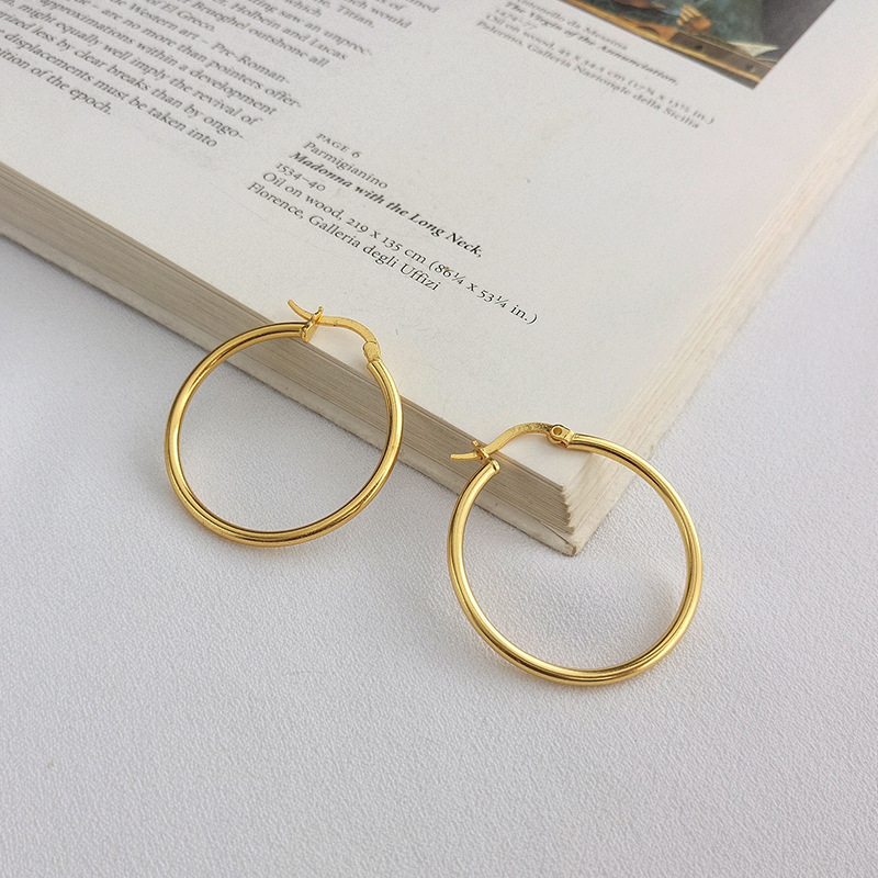Simple Circle Sterling Silver Plated Gold Earring