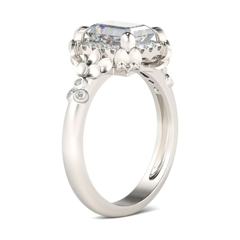 Flower Emerald Cut Sterling Silver Ring-JE-Juri Elle