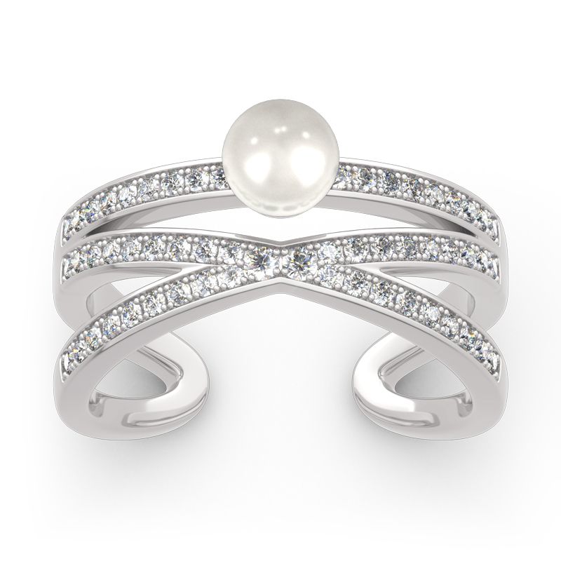 Geometry Cultured Pearl Sterling Silver Ring-JE-Juri Elle